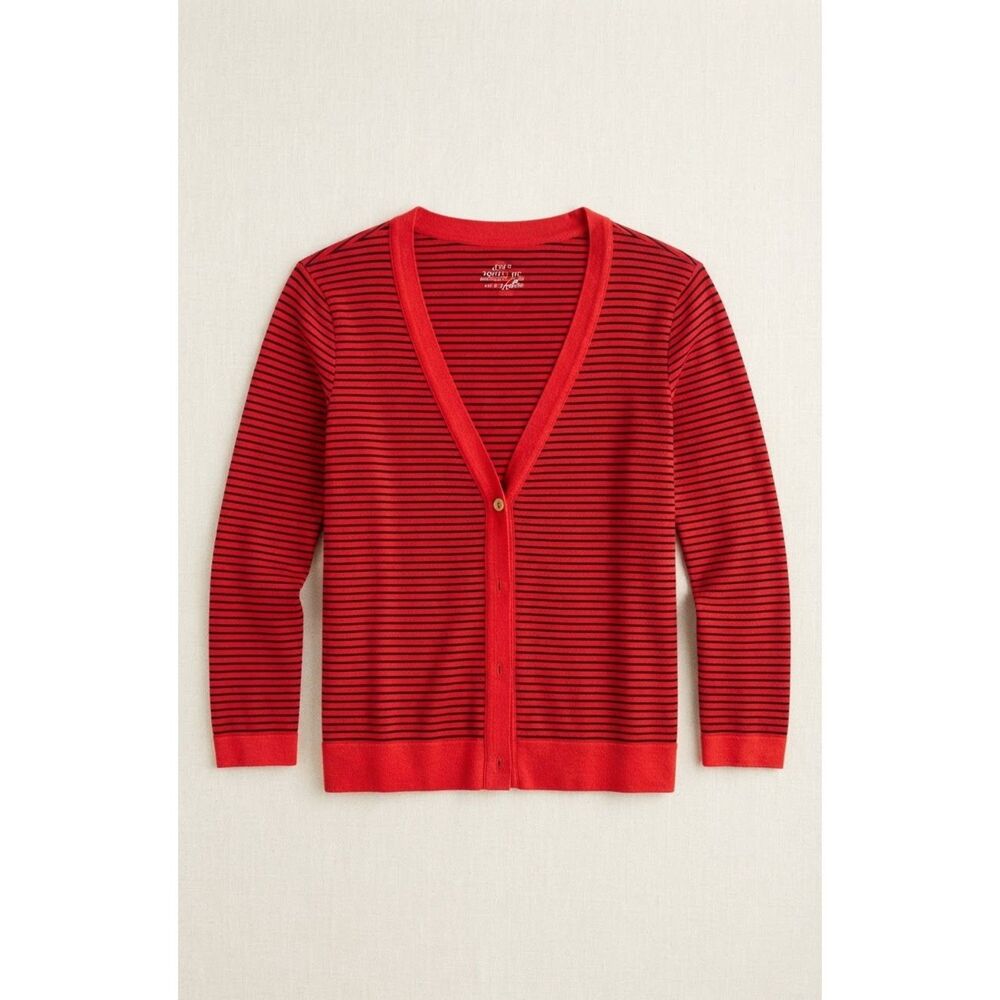 J.Crew Perfect Fit Red and Black Striped Button Up Cardigan Size Medium